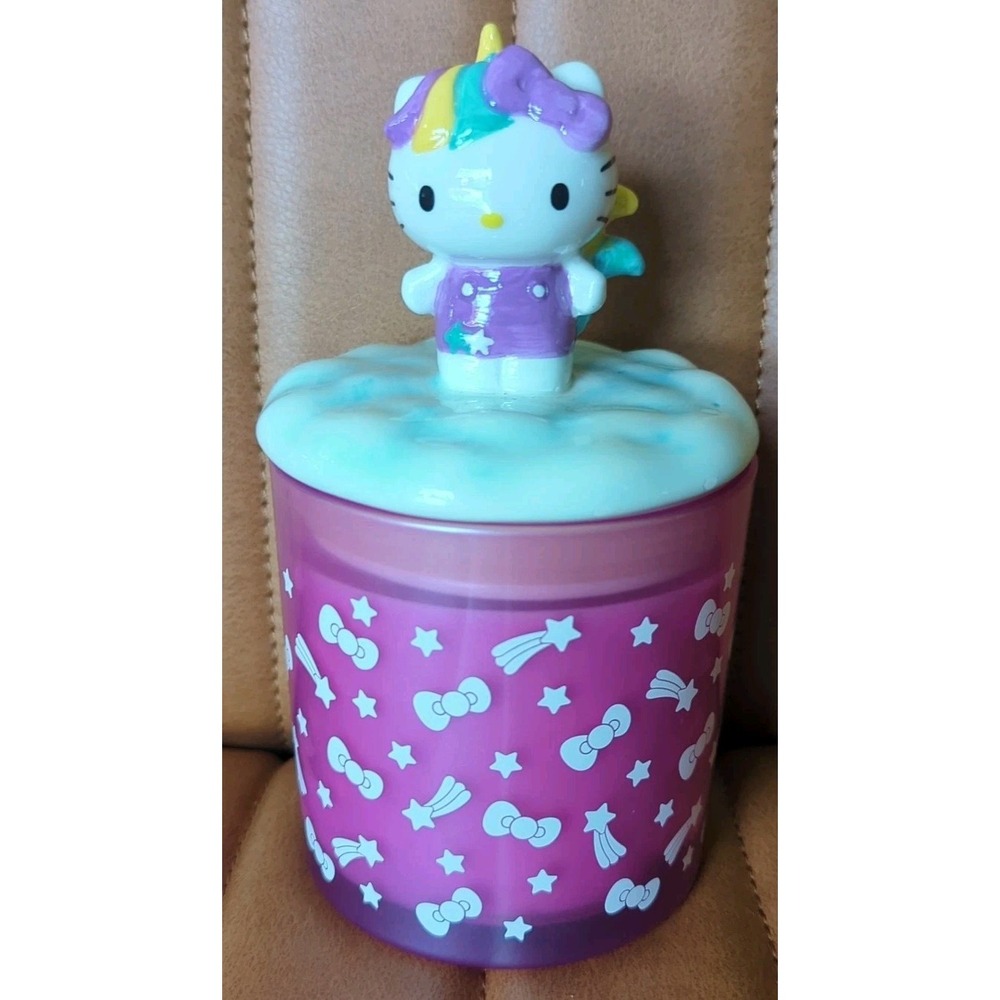 Blue Sky Clayworks  Hello Kitty Lidded Unicorn Glass Candle Cotton Candy 13.2oz‎